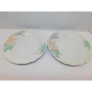 Set of 2 Lynns Fine China 7.5" Salad Plates Floral Scallop Edge